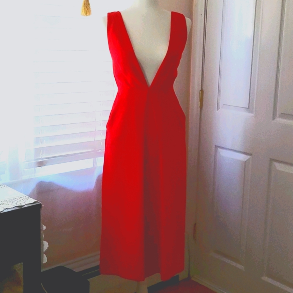 BCBGeneration Red Plunge V Neck Capri Jumpsuit
